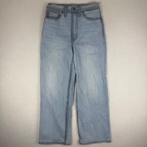 Madewell High Rise Wide Leg Jeans Light Wash Blue Denim Womens 27 Dark Seams